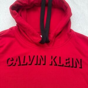 CALVIN KLEIN Logo Hoodie Dress, Red With Black Accents, Size L